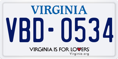 VA license plate VBD0534