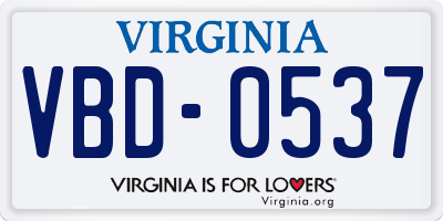VA license plate VBD0537