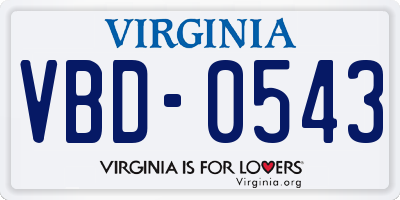 VA license plate VBD0543