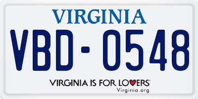 VA license plate VBD0548