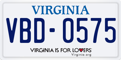 VA license plate VBD0575
