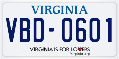 VA license plate VBD0601