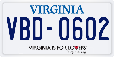 VA license plate VBD0602
