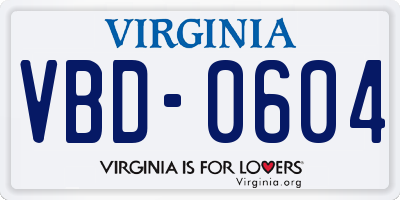 VA license plate VBD0604