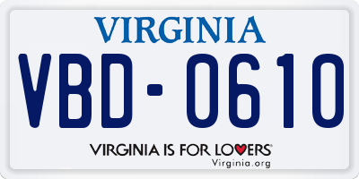 VA license plate VBD0610