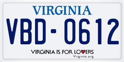 VA license plate VBD0612