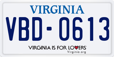 VA license plate VBD0613