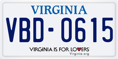 VA license plate VBD0615