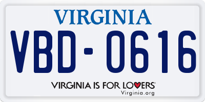 VA license plate VBD0616