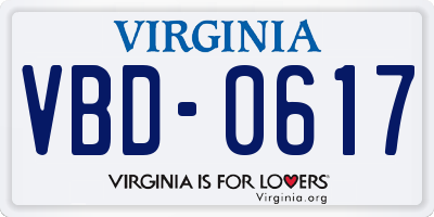 VA license plate VBD0617