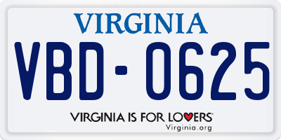VA license plate VBD0625