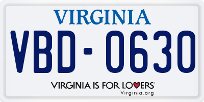 VA license plate VBD0630