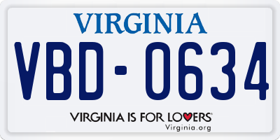 VA license plate VBD0634