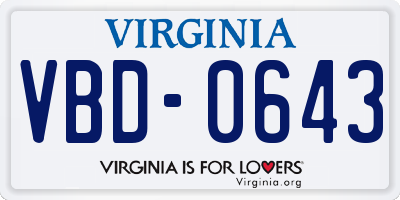 VA license plate VBD0643