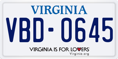 VA license plate VBD0645