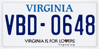 VA license plate VBD0648