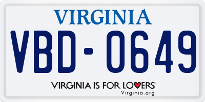 VA license plate VBD0649