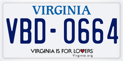 VA license plate VBD0664