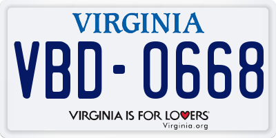 VA license plate VBD0668