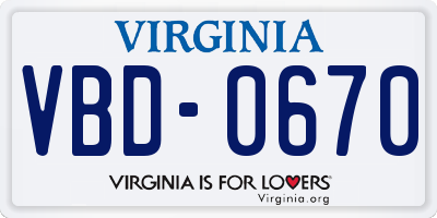 VA license plate VBD0670