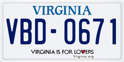 VA license plate VBD0671