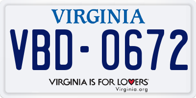 VA license plate VBD0672