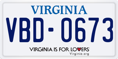 VA license plate VBD0673