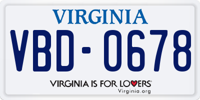 VA license plate VBD0678