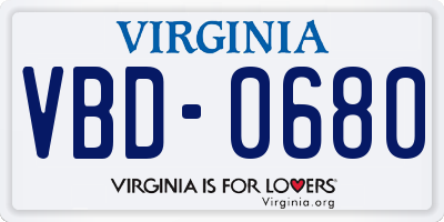VA license plate VBD0680
