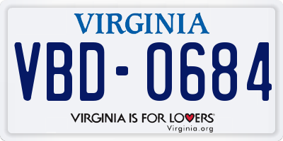 VA license plate VBD0684