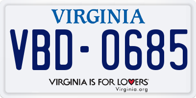 VA license plate VBD0685