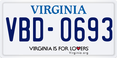 VA license plate VBD0693
