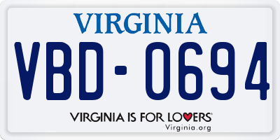 VA license plate VBD0694