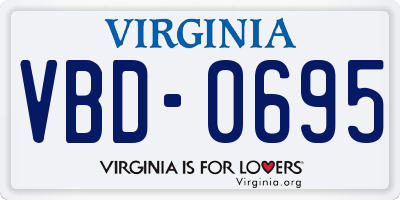 VA license plate VBD0695