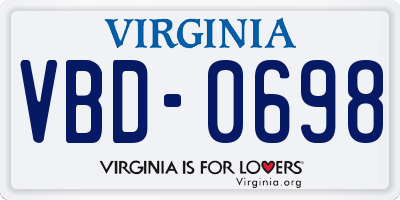 VA license plate VBD0698