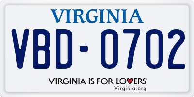 VA license plate VBD0702