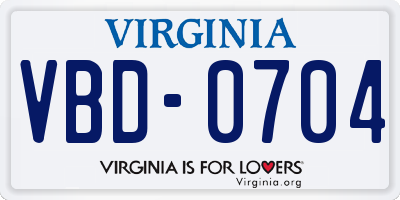 VA license plate VBD0704