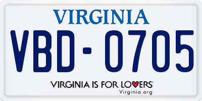 VA license plate VBD0705