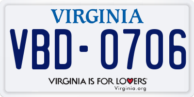 VA license plate VBD0706