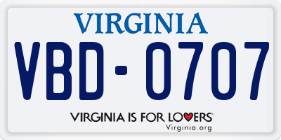 VA license plate VBD0707