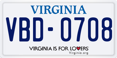 VA license plate VBD0708