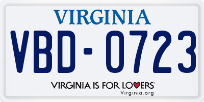 VA license plate VBD0723