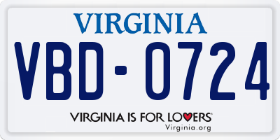 VA license plate VBD0724