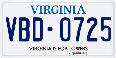 VA license plate VBD0725