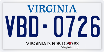 VA license plate VBD0726