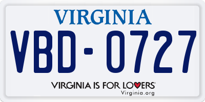 VA license plate VBD0727