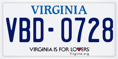 VA license plate VBD0728