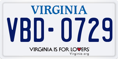 VA license plate VBD0729