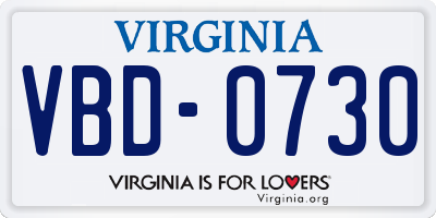 VA license plate VBD0730