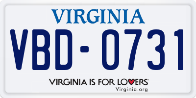 VA license plate VBD0731